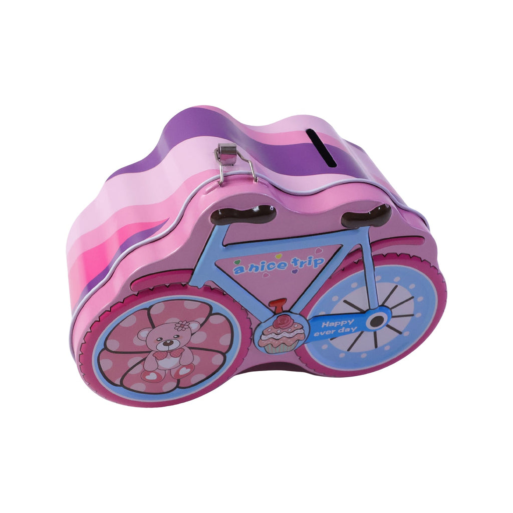 Cute colorful piggy bank for children with bicycle design