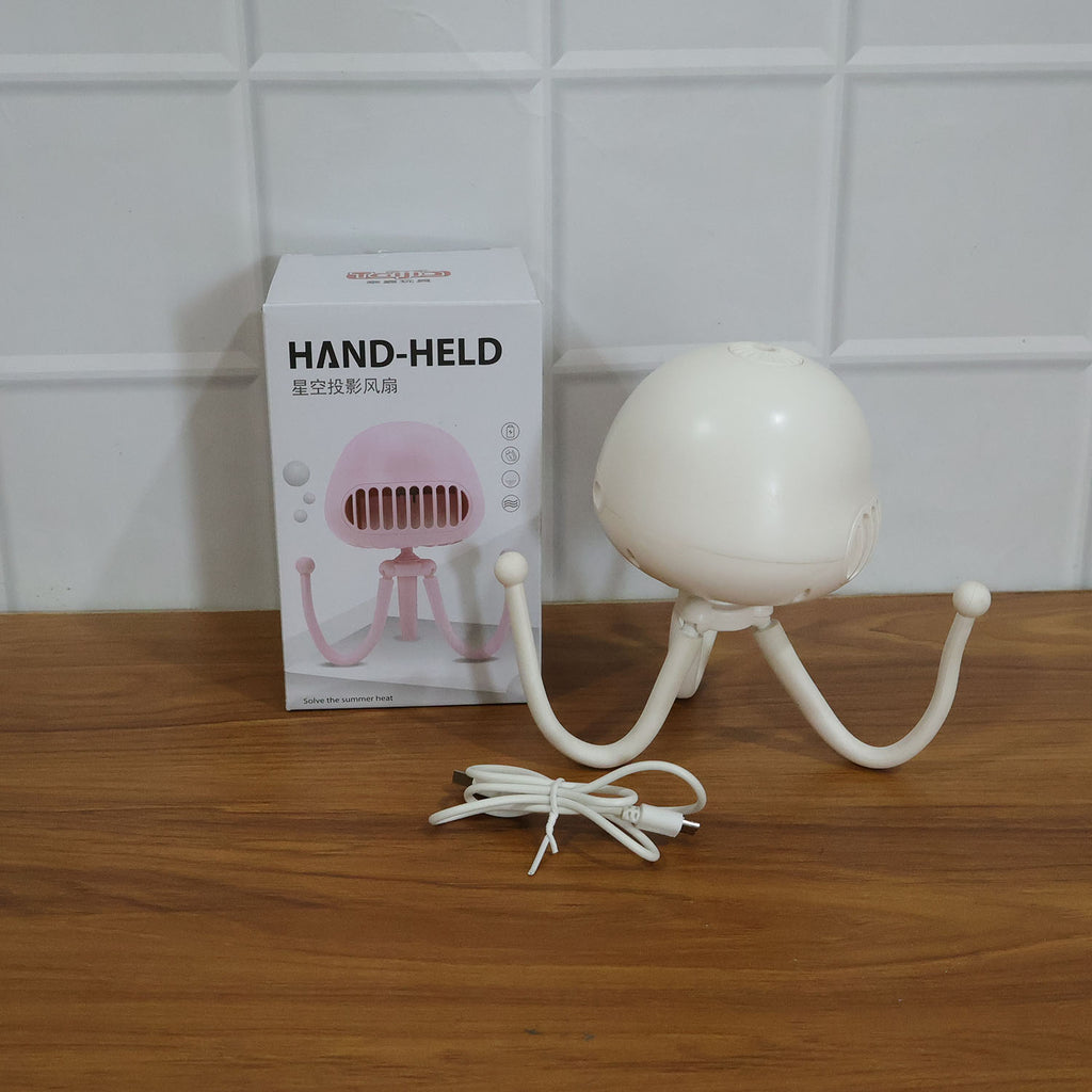 Summer portable handheld mini fan with USB recharge and star projector lighting