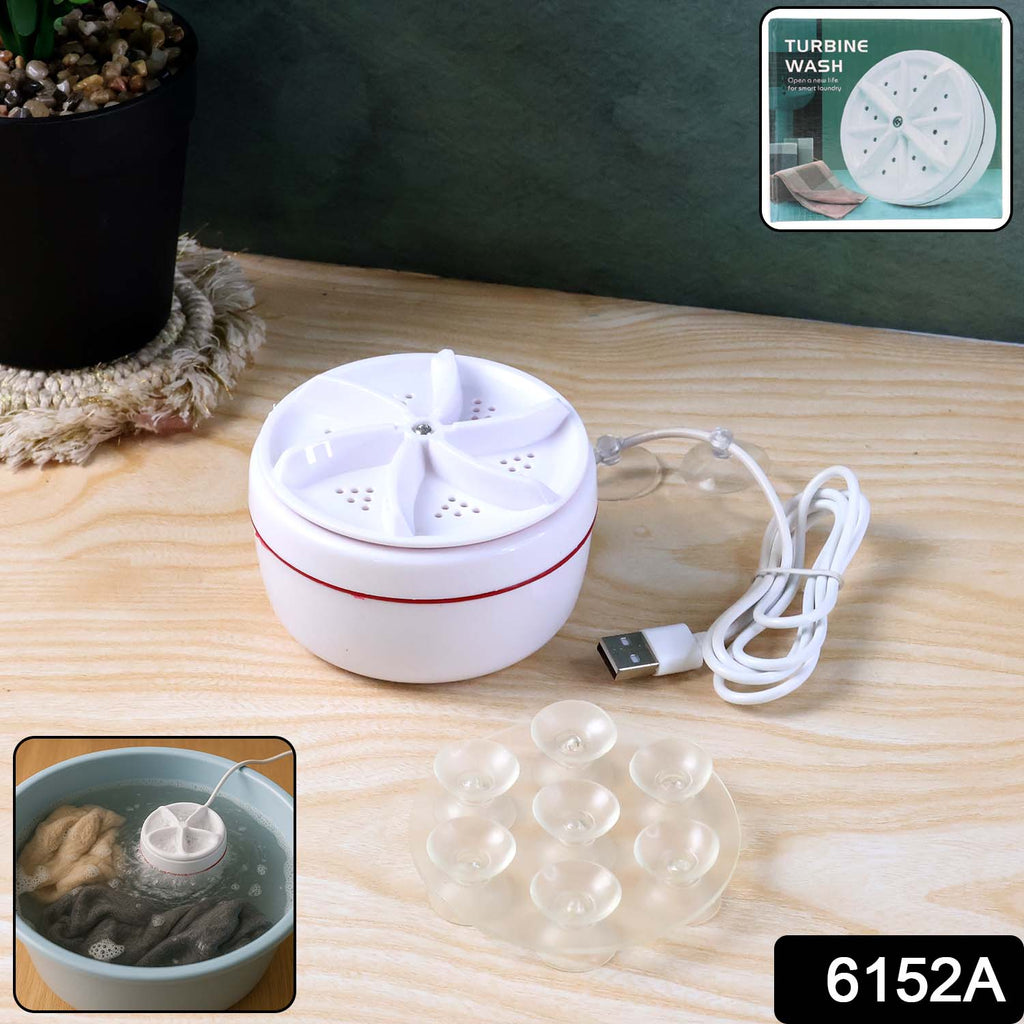 The portable USB-powered mini washing machine shown from an angle, highlighting its compact design.