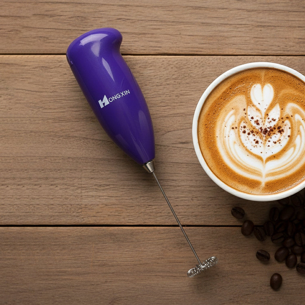 Handheld frother for quick beverage mixing and frothing