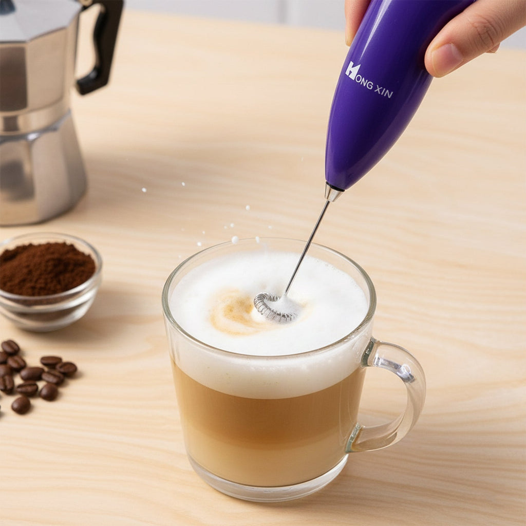 Portable milk frother whisk for home and office use