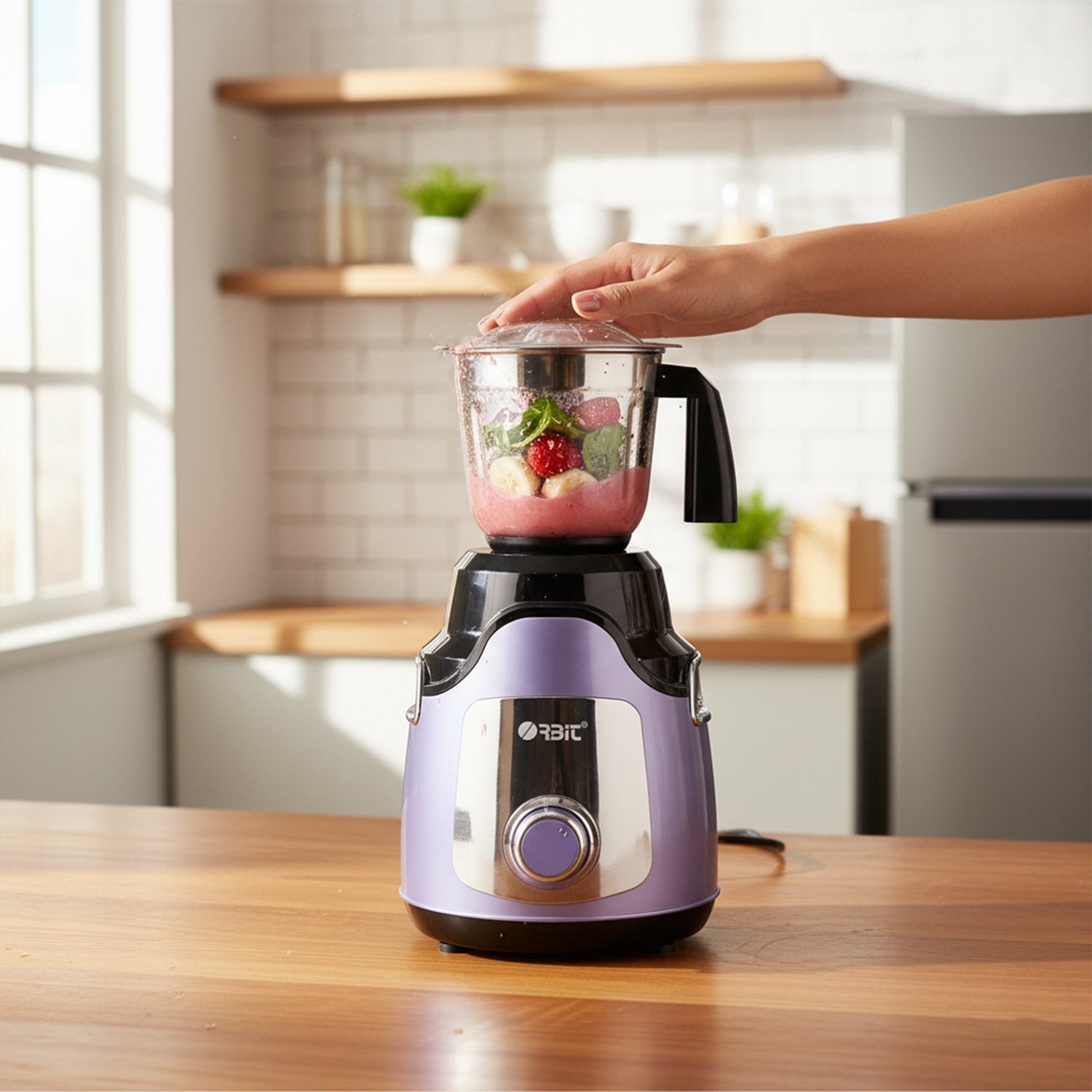 Close-up of powerful motor and jars of 1 HP heavy duty mixer grinder