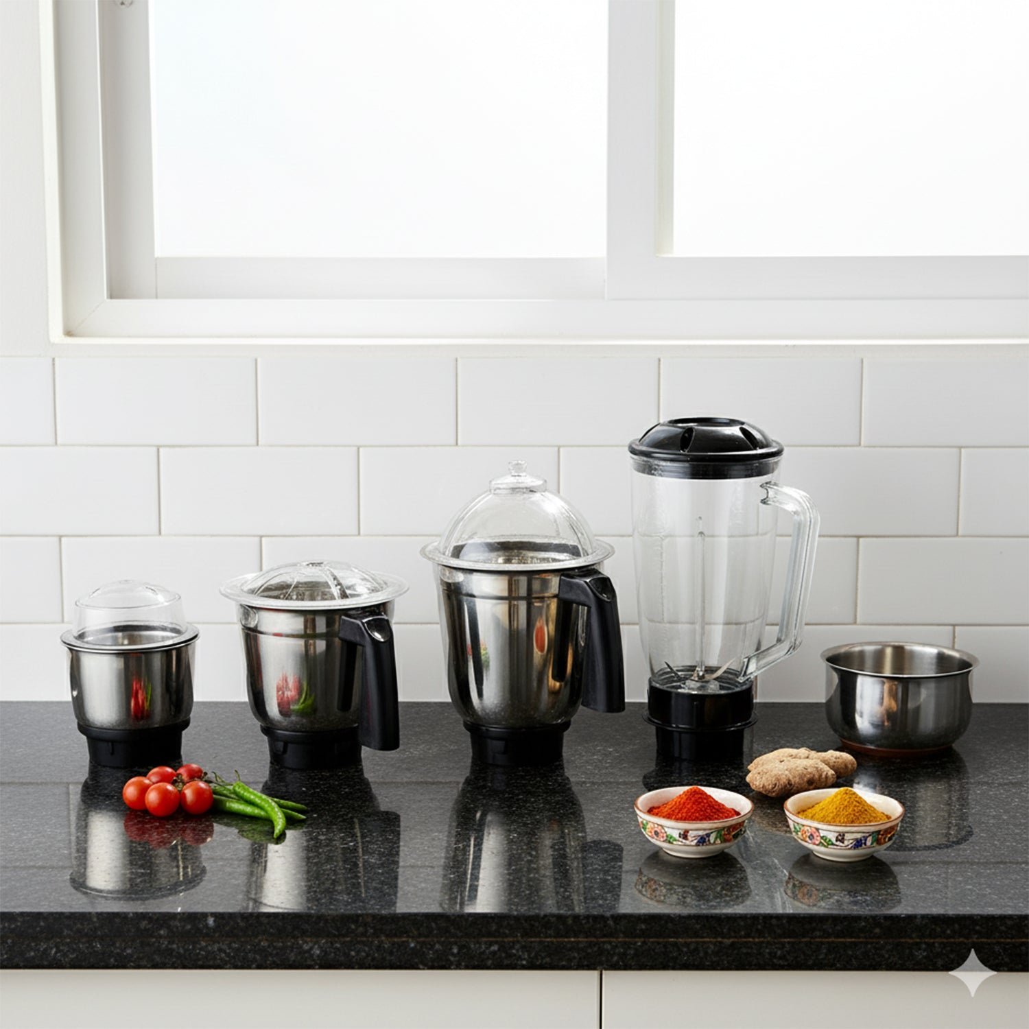 Stainless steel jars of the 1 HP mixer grinder for efficient grinding