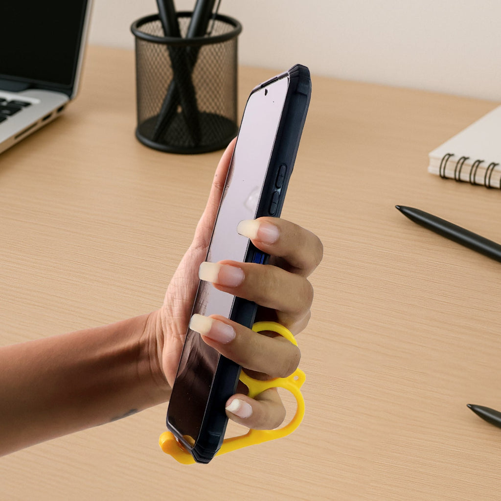Compact plastic hand-shaped mobile phone stand in vibrant mix colors