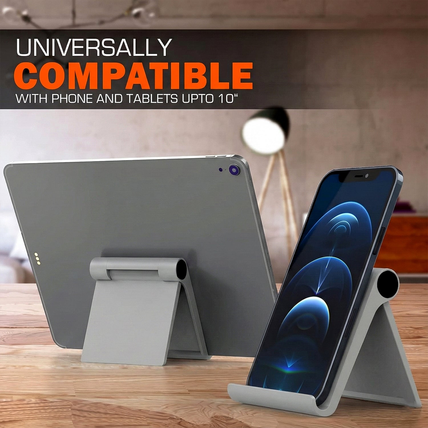 Plastic mobile stand positioned for comfortable phone viewing