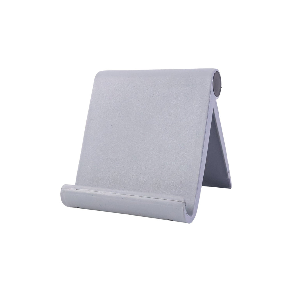 Phone stand holding mobile phone upright on desktop