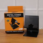Black metal mobile stand with phone and tablet displayed