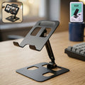 Adjustable metal mobile stand holding a smartphone