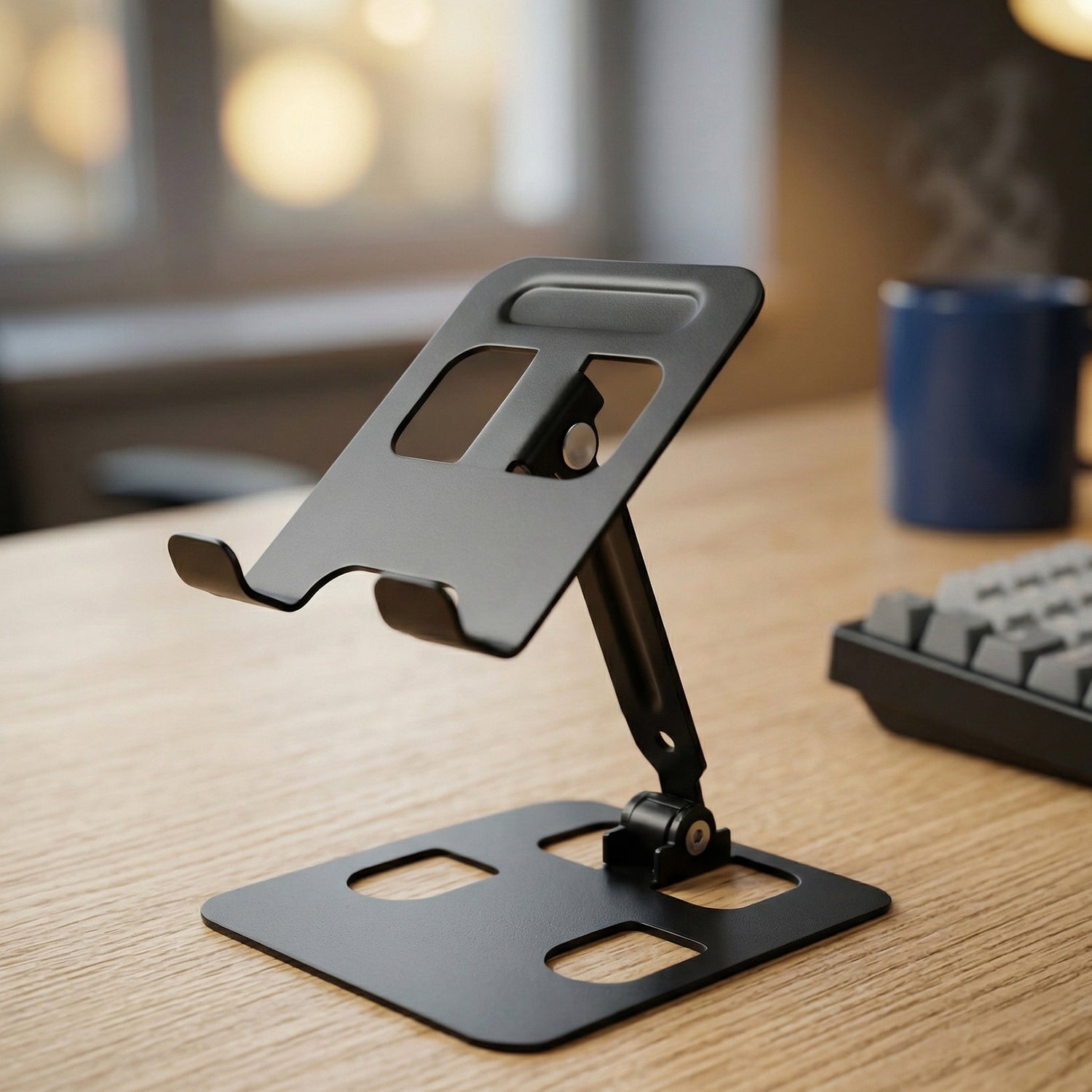 Metal mobile stand on office desk