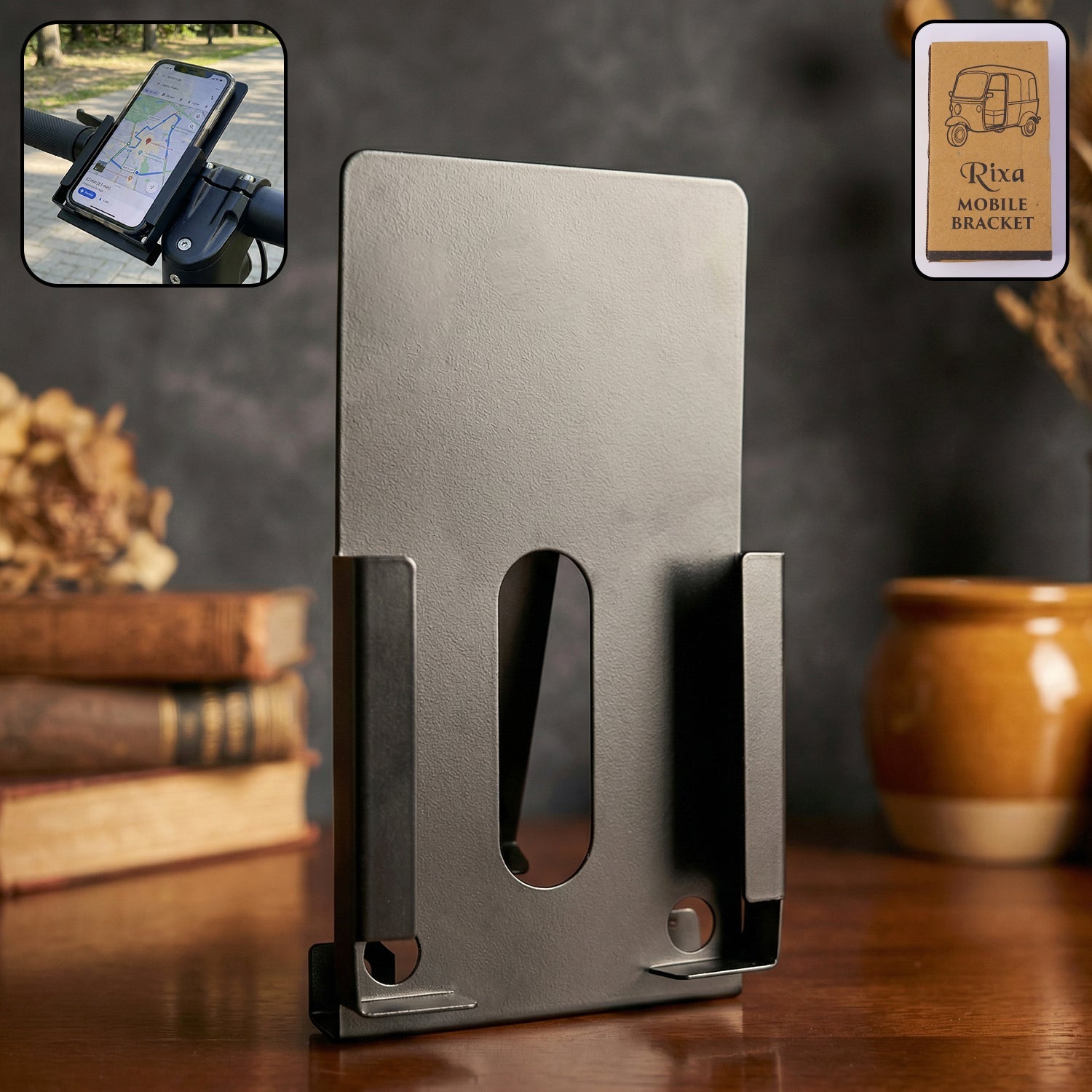 Adjustable metal mobile holder for auto rickshaw dashboard