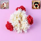 Artificial flower gajra hair accessory with red rose buds and white jasmine flowers