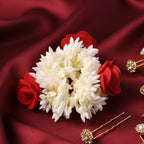 Artificial flower gajra showcasing red rose and white jasmine accents