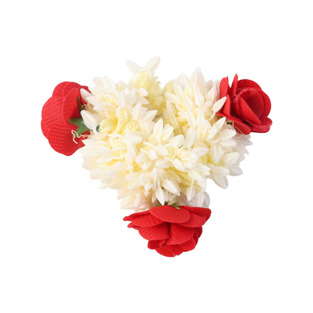 Reusable artificial flower gajra decorated with red rose and jasmine flowers