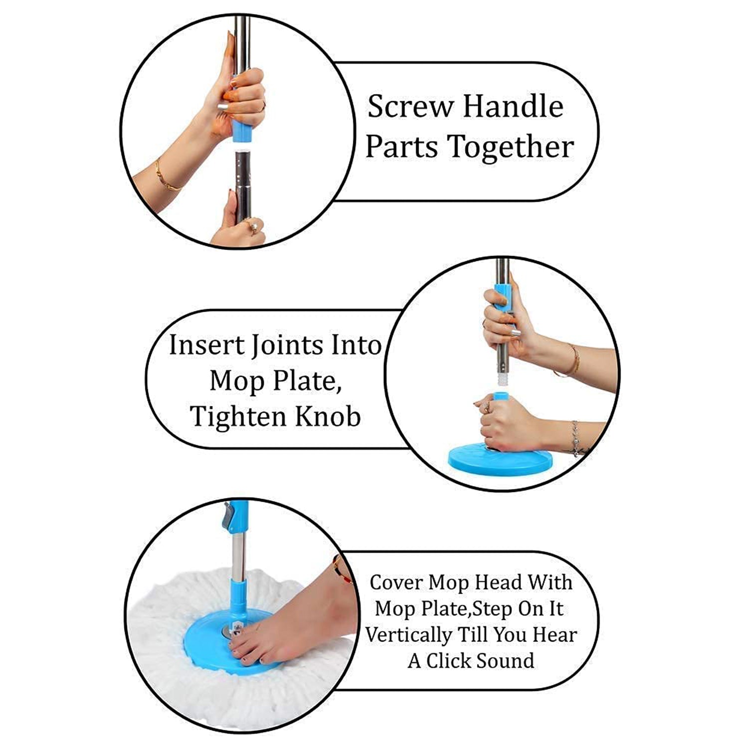 Microfiber mop head attached to collapsible stainless steel rod