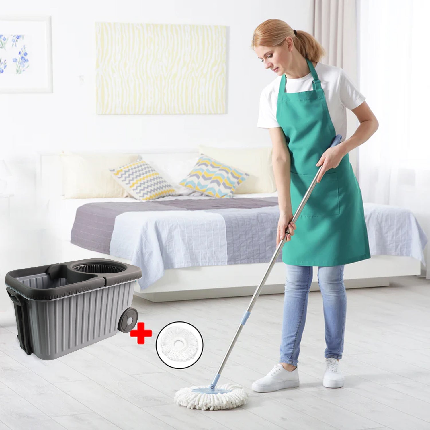 Magic 360 degree swivel spin mop set with microfiber refill head