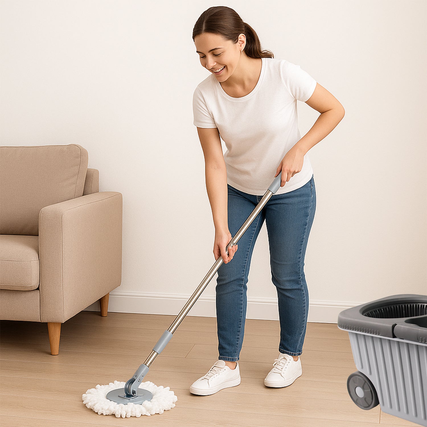 Complete spin mop cleaning set ideal for home floor cleaning