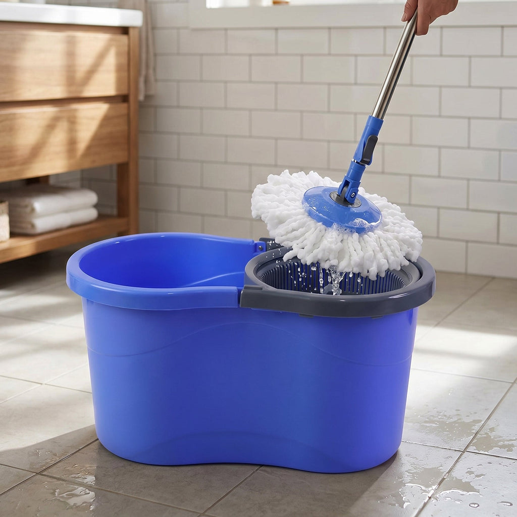 Turbo spin mop handle with plastic jali inside sturdy bucket