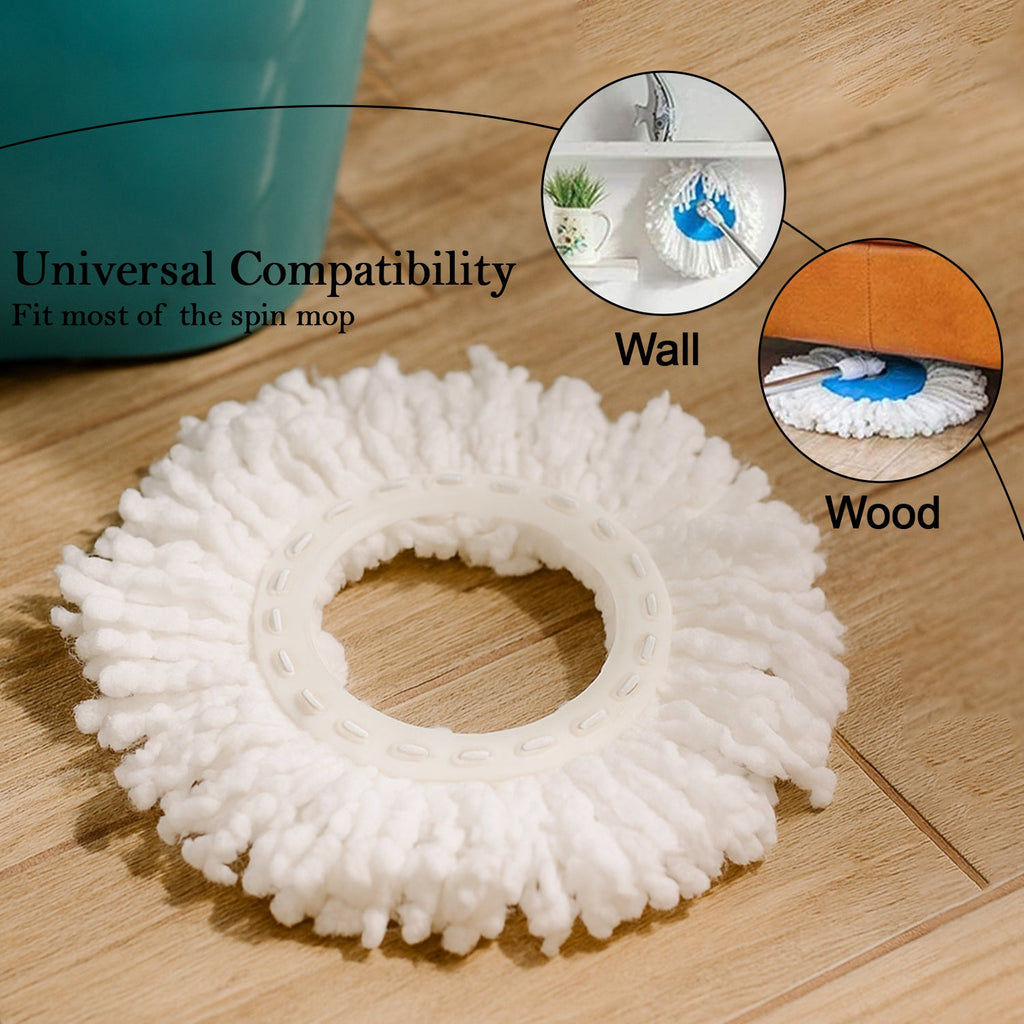 Spin mop refill head pad designed for 360° rotation and efficient cleaning