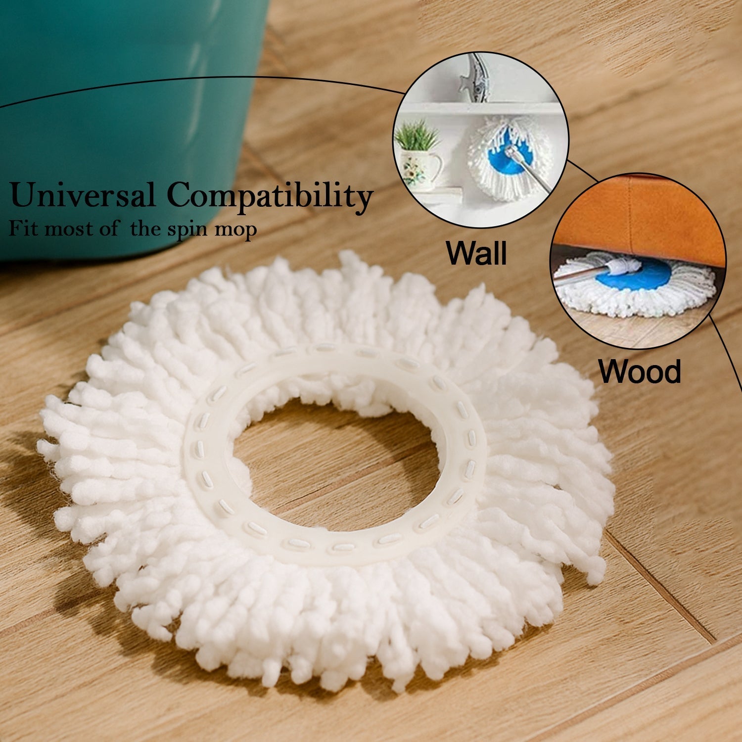 Microfiber mop head refill compatible with 360° spin mop handles