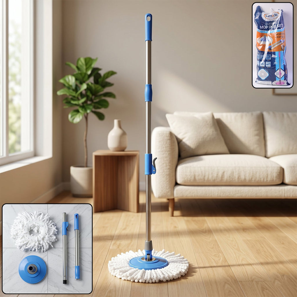 360 degree rotating spin mop with stainless steel handle for efficient cleaning