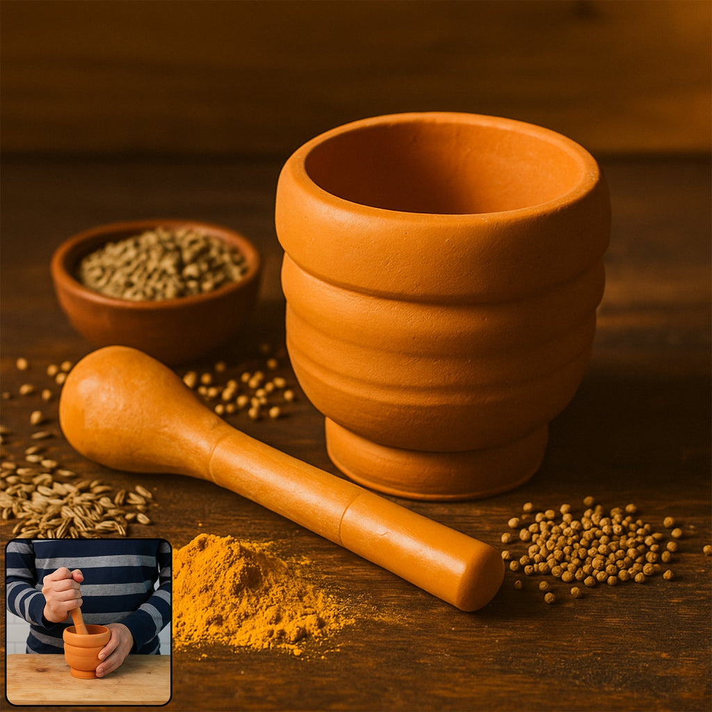 BPA-free plastic mortar and pestle set on a clean white background, ready for kitchen use.