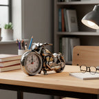 Angled view of stylish motorbike alarm clock for room decor