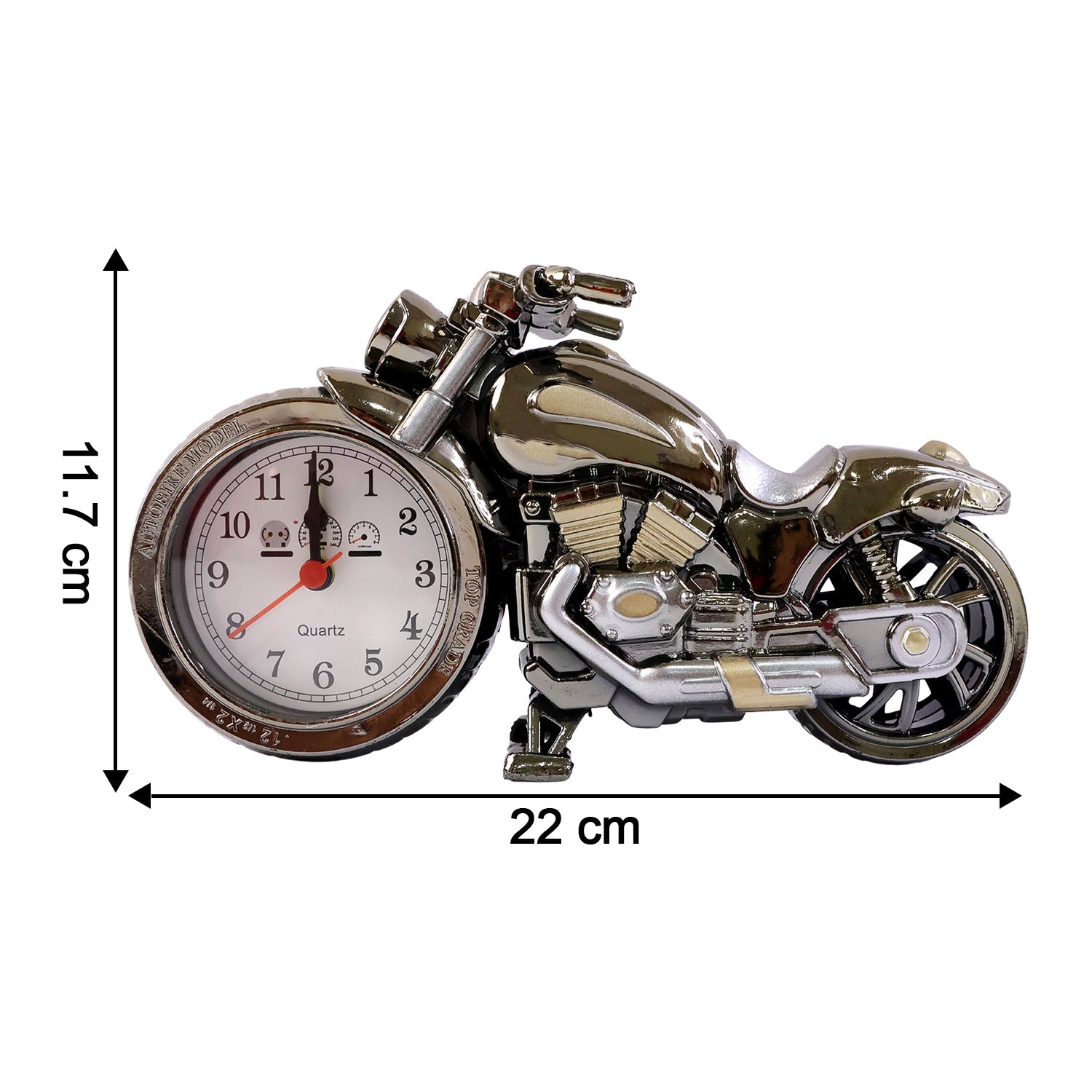 Back view of stylish motorcycle alarm clock for table use