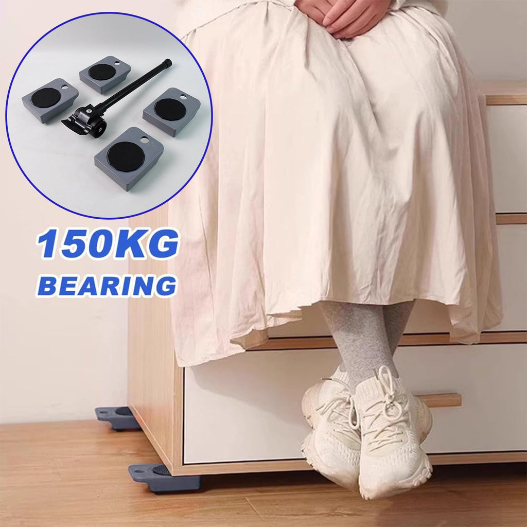 Heavy furniture moving tool kit with steel lever and rotating sliders preventing scratches