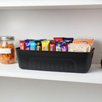 Stacked set of black plastic storage trays