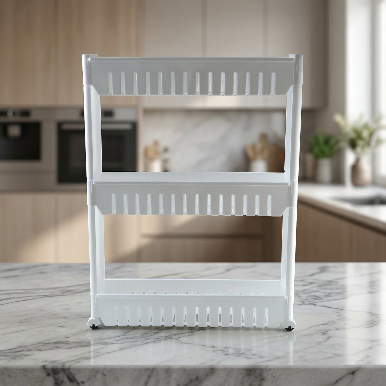 Multi-tier kitchen storage shelf for countertops and cabinets