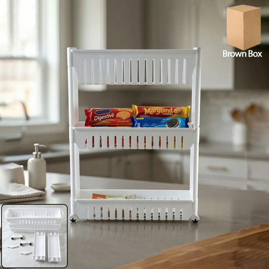 Prexo multipurpose 3 layer kitchen storage rack organizer with ventilated shelves