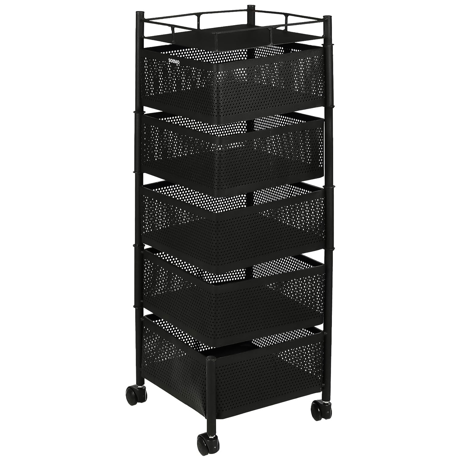 Black metal kitchen organizer trolley perfect for pantry and bathroom storage