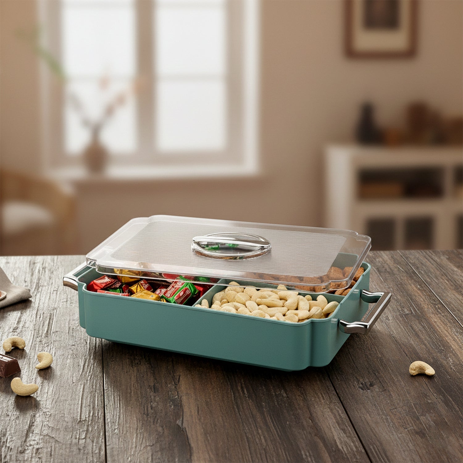 Kitchen organizer box for dry snacks and namkeen in plastic storage container