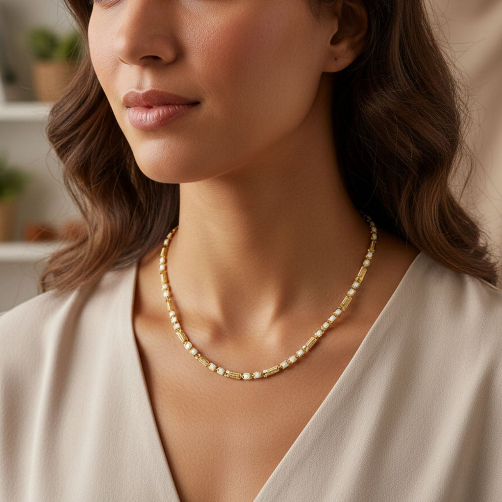 Elegant gold tone chain necklace with secure clasp