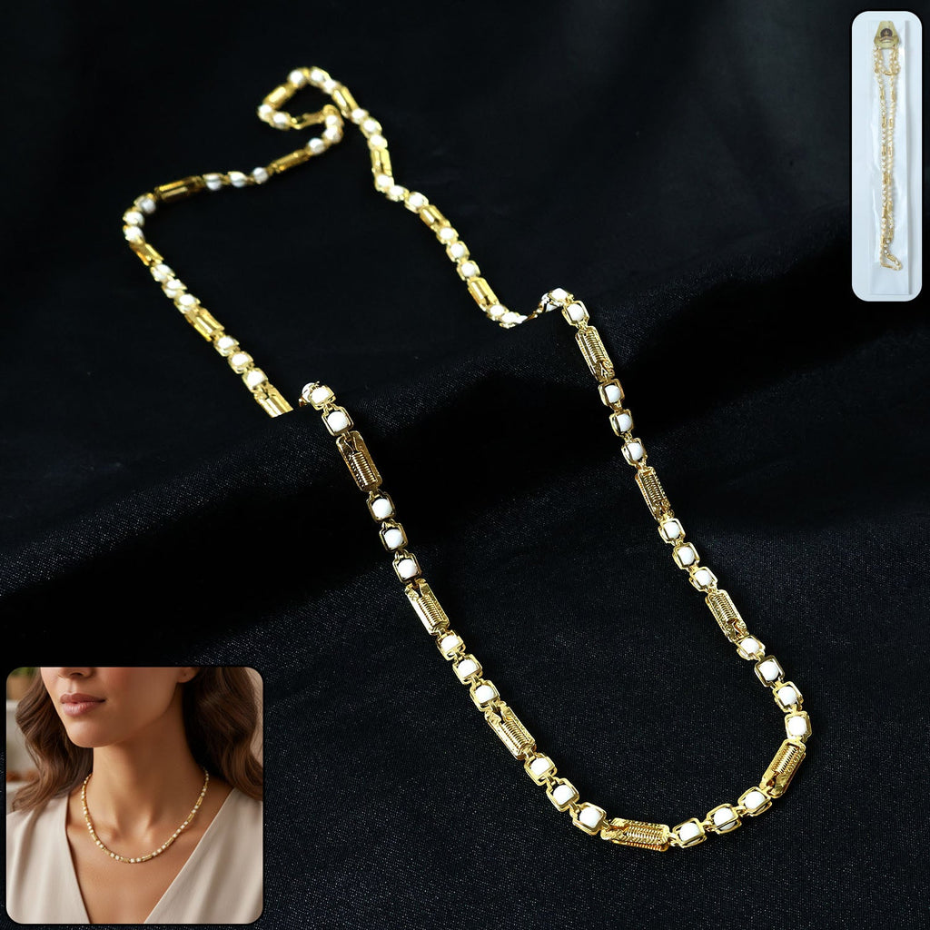 Gold tone designer chain necklace with embedded stone pattern for women and girls