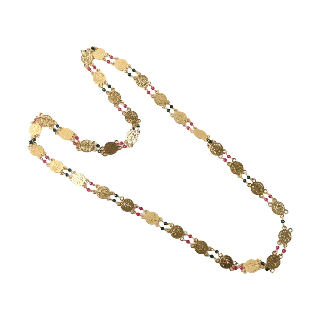 Lightweight and decorative gold tone coin beaded necklace for traditional wear
