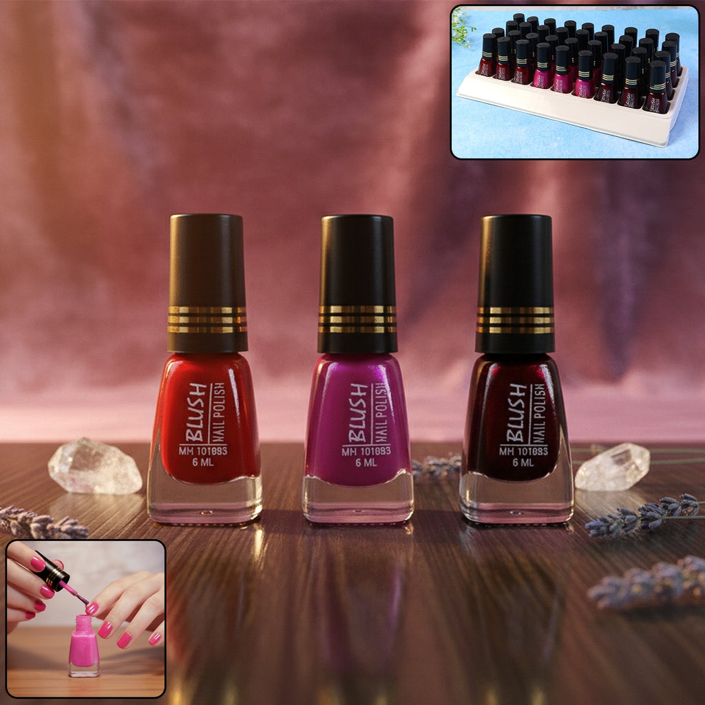 Collection of mix color clear blush nail polishes with shiny finish