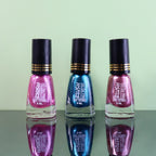 Compact metallic nail polish bottle ideal for travel and daily use