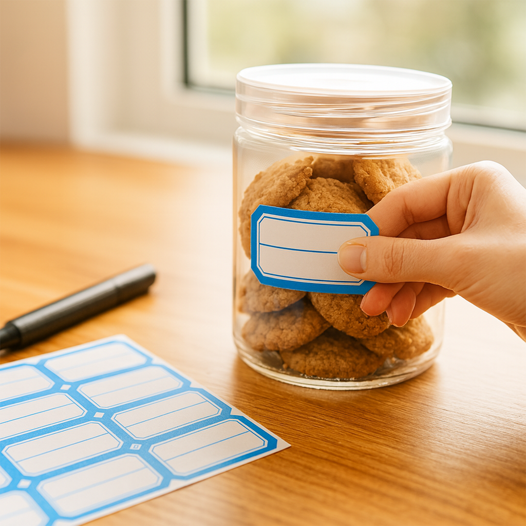 Close-up view of writable label sticker sheets with smooth surface