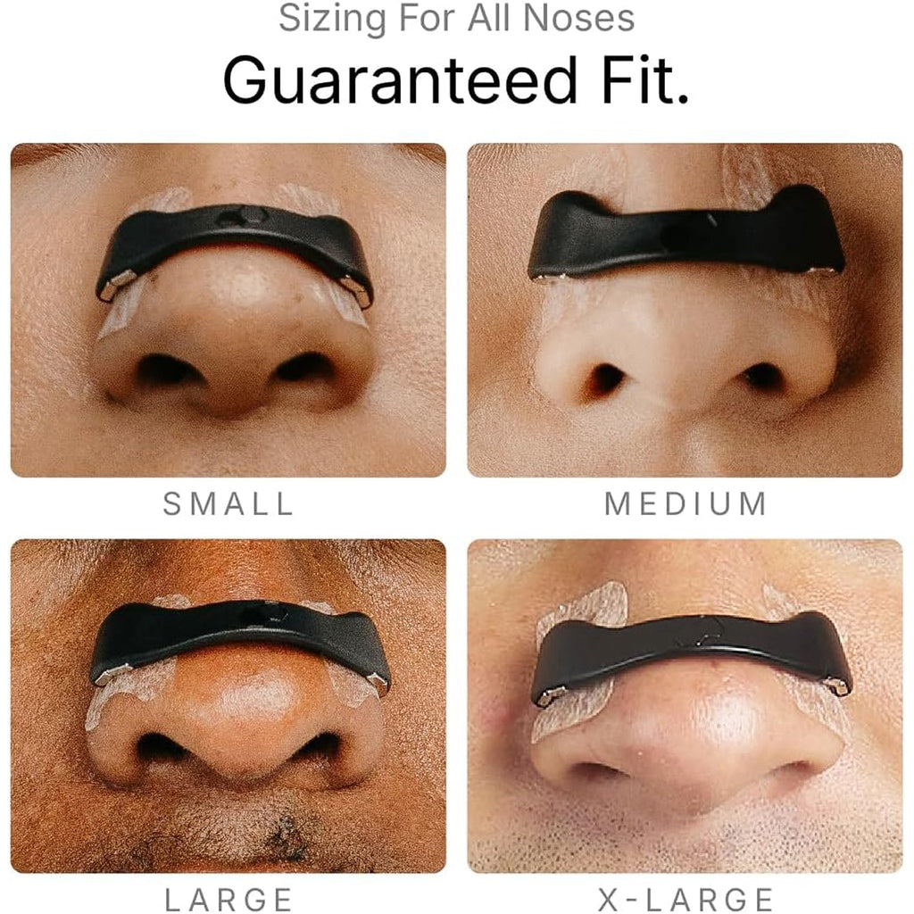 Nasal strip applied on a nose showing improved breathing with nasal strips