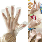 Pack of 100 Grow Wear disposable clear gloves with detailed product label.