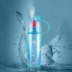 Ergonomic design of the 600ML spray water bottle with an integrated mist function.