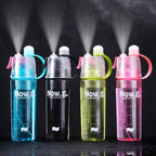 Vibrant blue spray water bottle with a convenient carrying strap, perfect for on-the-go hydration.