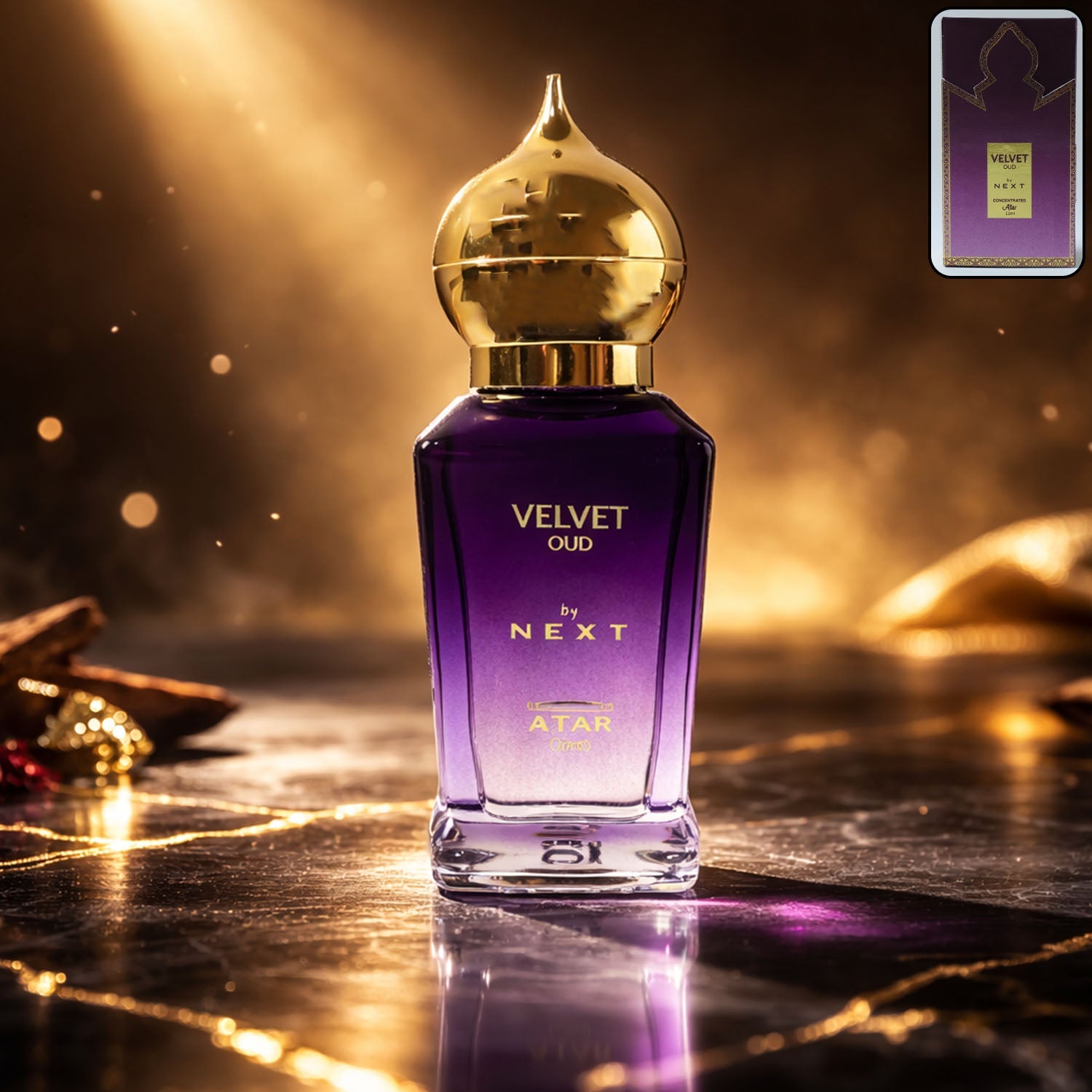 Next Velvet Oud concentrated attar perfume 12 ml bottle showing luxury design