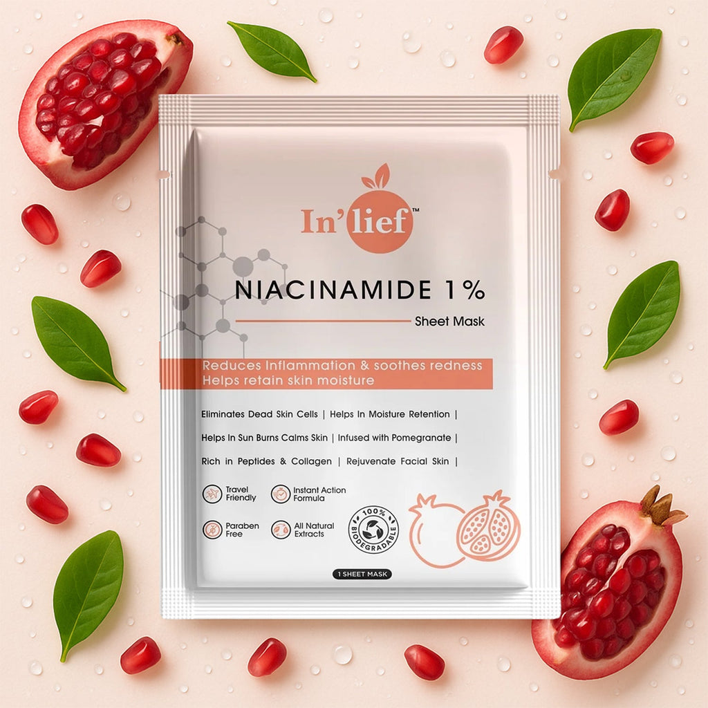 Niacinamide 1% Hydrating Facial Sheet Mask front packaging showing vibrant design