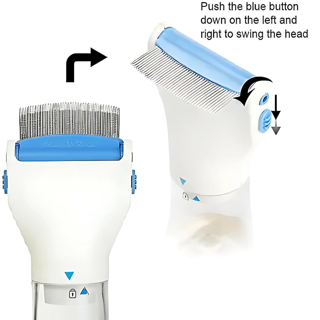 Close-up view of electric anti-lice comb removing lice from hair