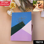 Side view of hardcover ruled notebook showing notebook thickness