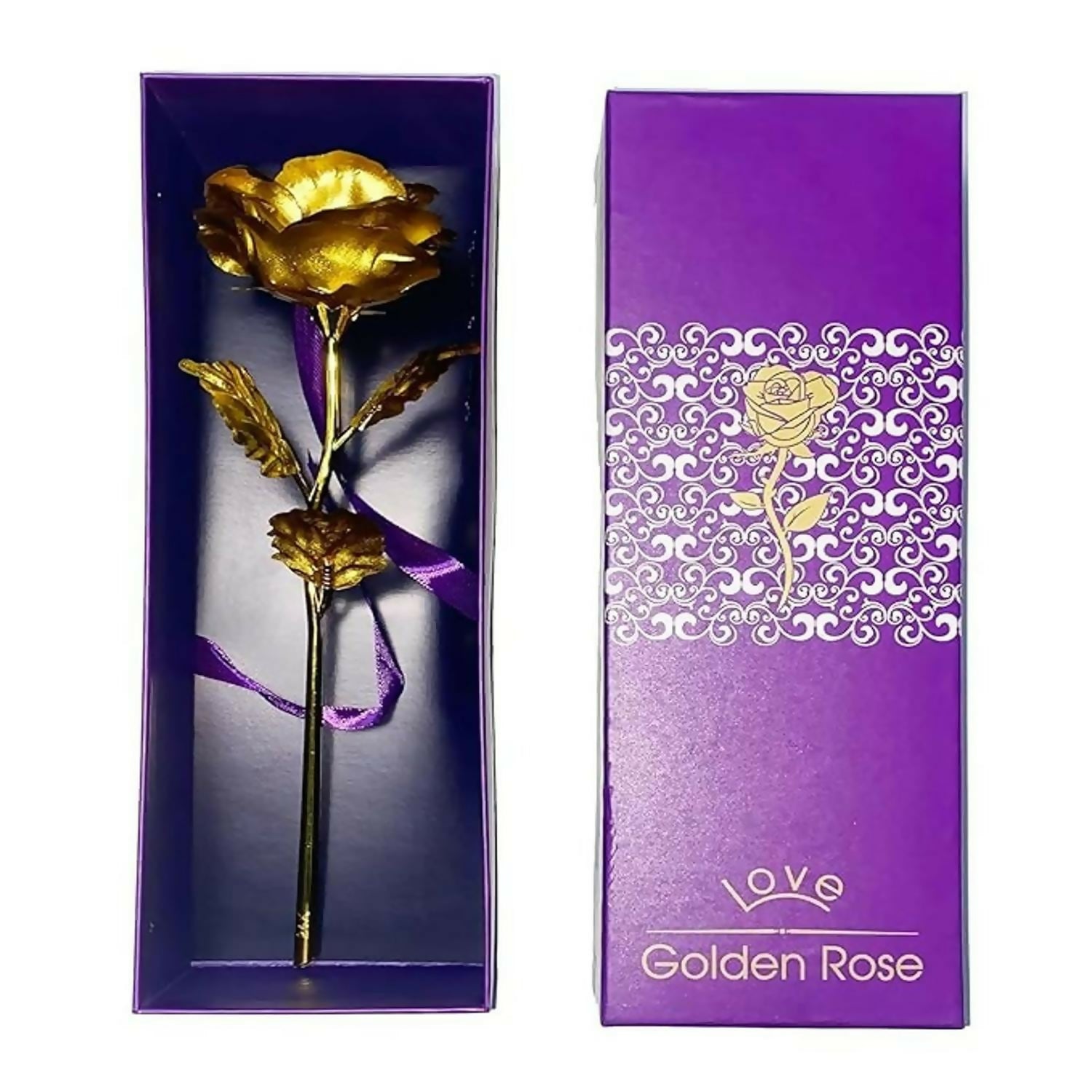 Gold plated decorative rose flower with vivid details