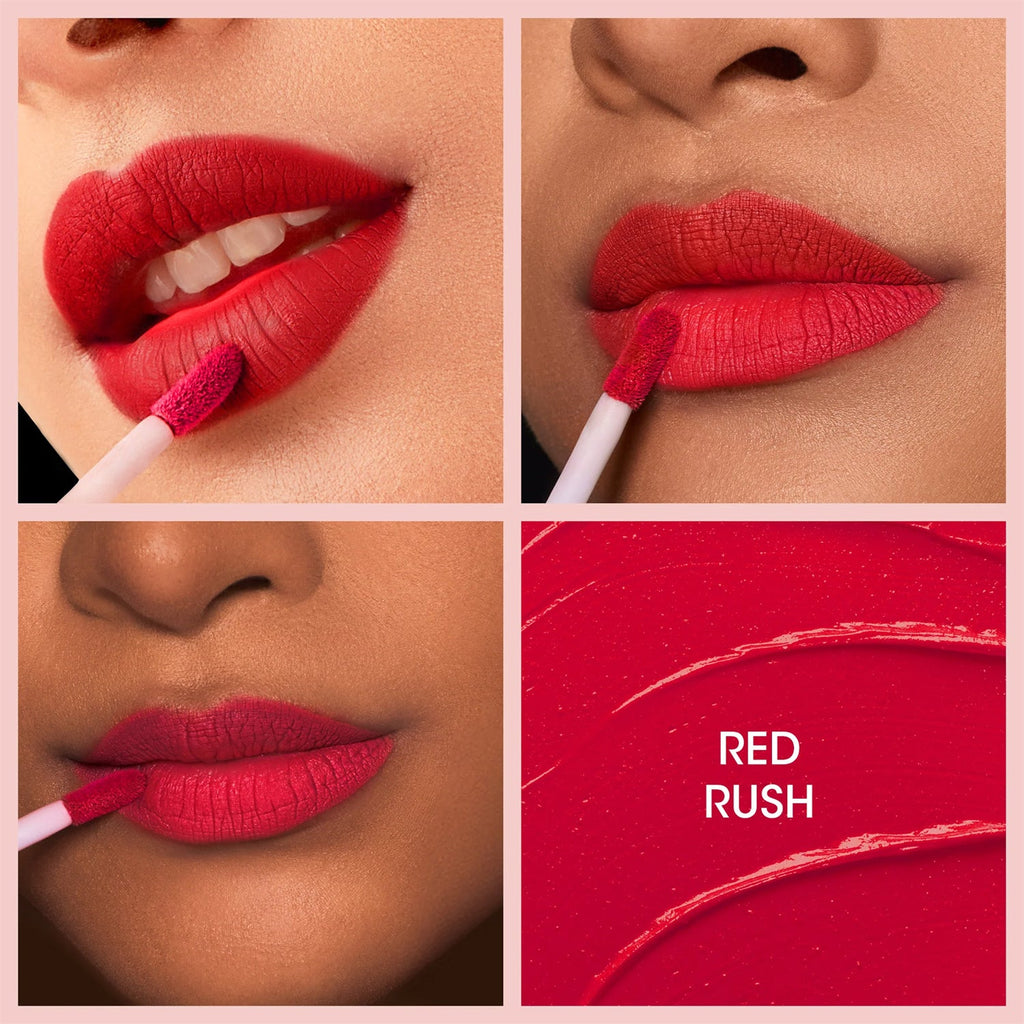 Open Red Rush Liquid Lipstick showing rich red pigment