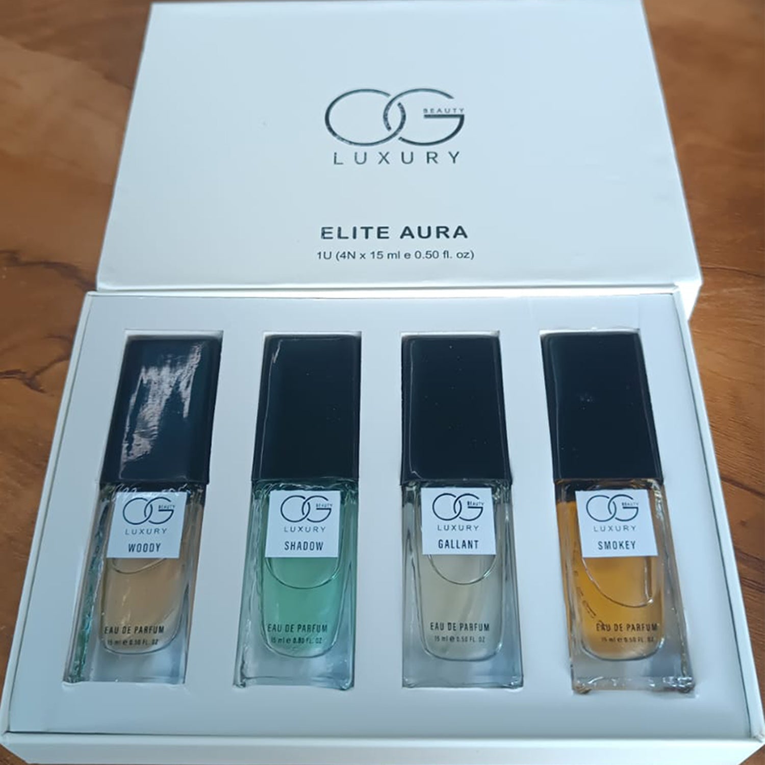 Premium gift box containing four unique fragrances from the luxury perfume Eau De Parfum collection